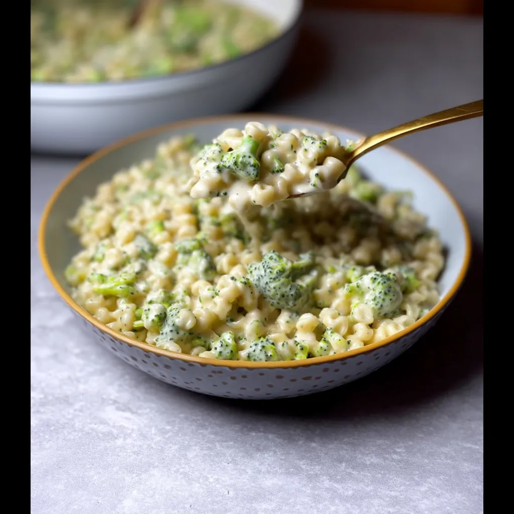 A bowl of pasta with broccoli and cheese.